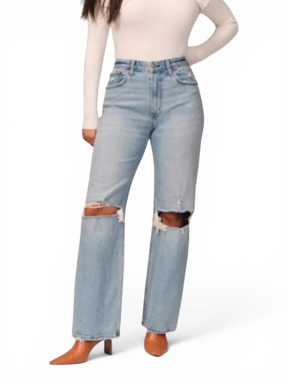 Abercrombie Curve Love 90s Straight Ultra High Rise Ripped Jeans 26 Regular